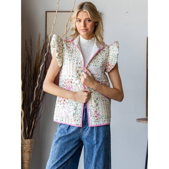 Ruffle Floral Quilted Vest - Picture 7 of 11